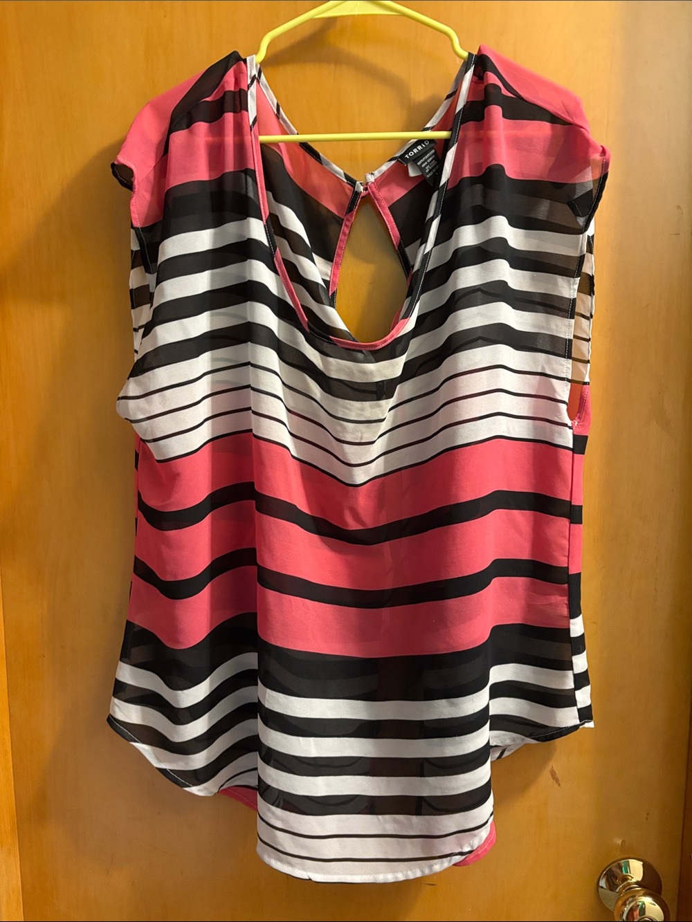 torrid Pink, Black & White Striped Short-Sleeve Blouse Summer